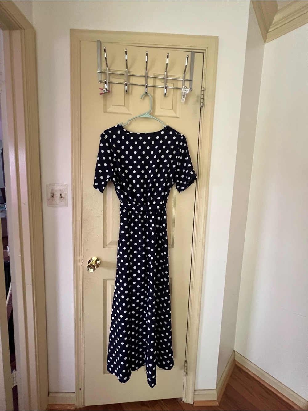 Polka Dot Navy Maxi Dress with Tie Waist